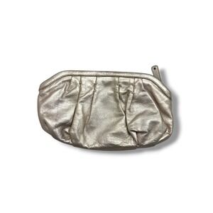 GAP Clutch Bag Womens OS Metallic Champagne Leather Pleated Pouch Zipper